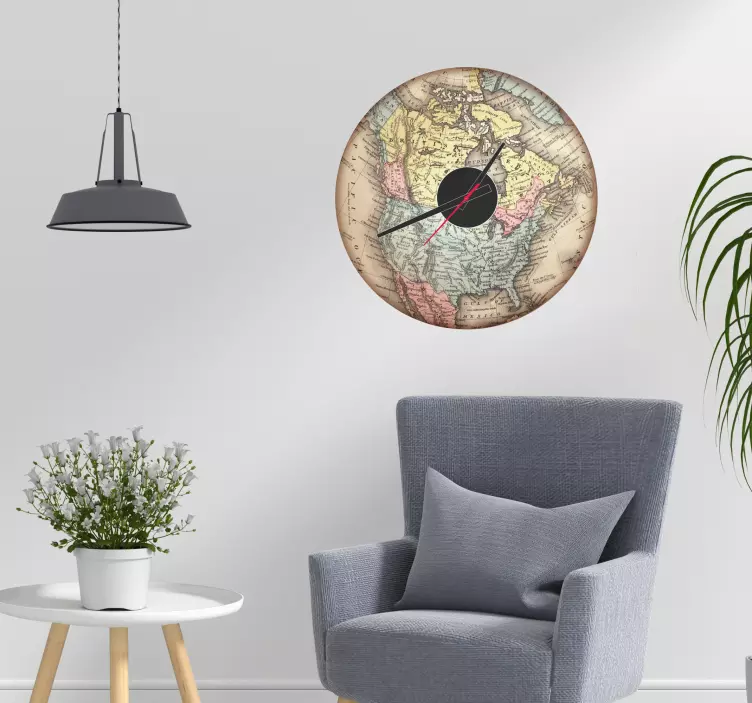 Map of North America Clock Wall Sticker - TenStickers