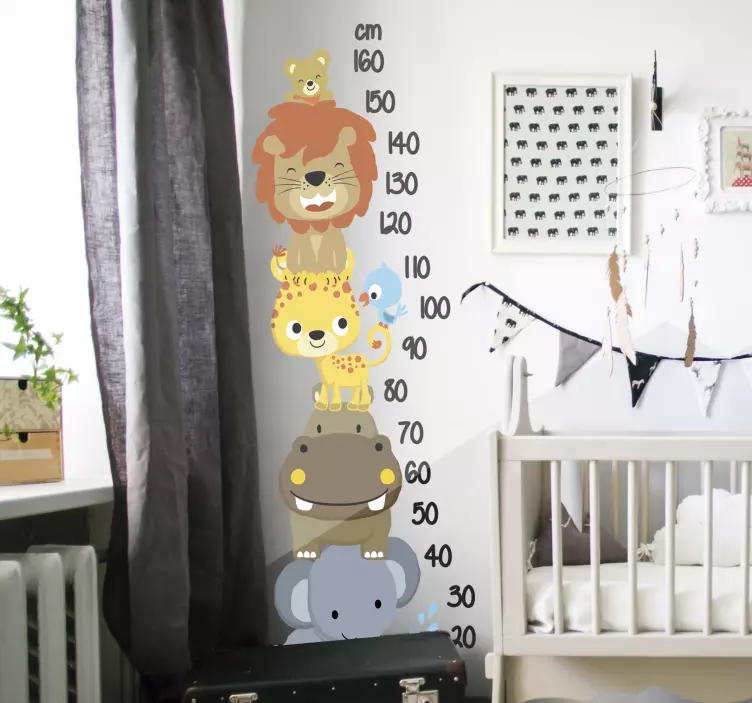 Meter with animals stacked height chart decal - TenStickers