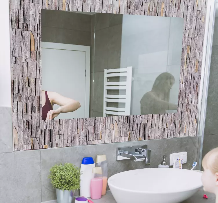 Stone texture frame mirror sticker - TenStickers