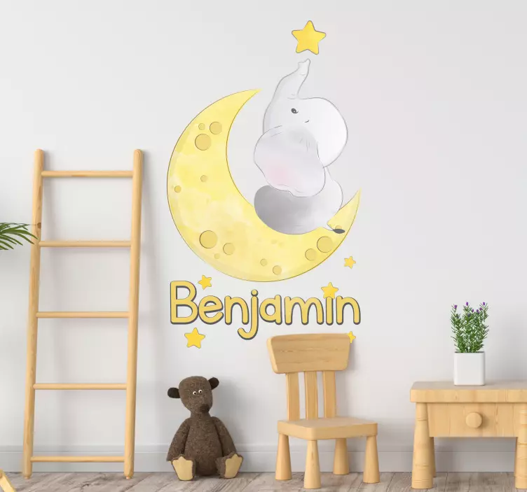 Moon and Stars with Name Customisable Sticker - TenStickers