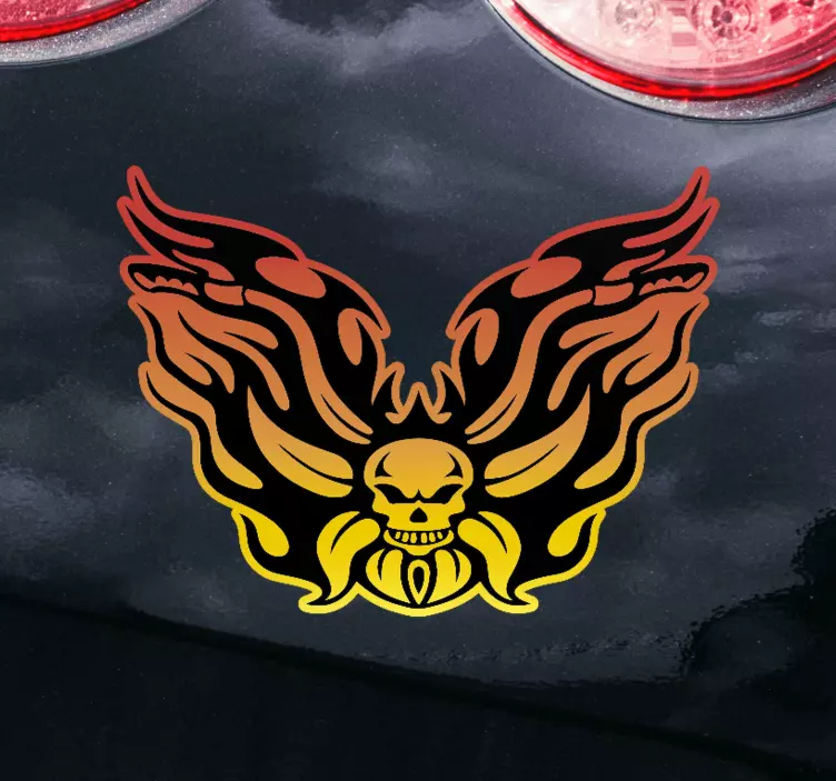 Motorcycle sticker flaming skull wings - TenStickers