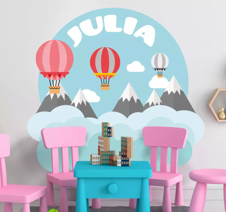 Mountains and ballon with name wall stickers for kid - TenStickers