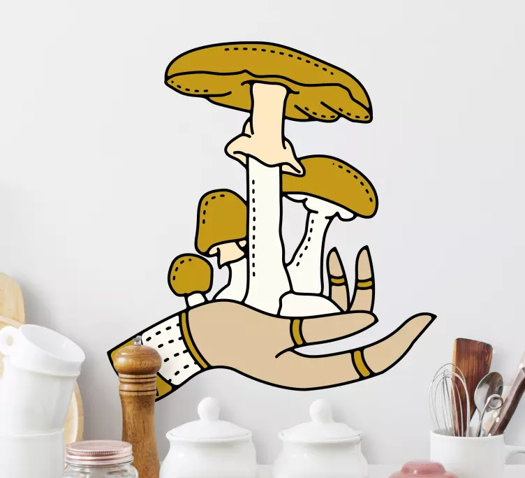 Mushroom hand art plant sticker - TenStickers