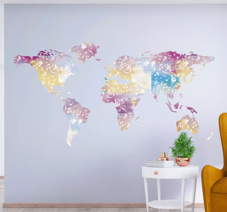 Musical instrument world map world map sticker - TenStickers