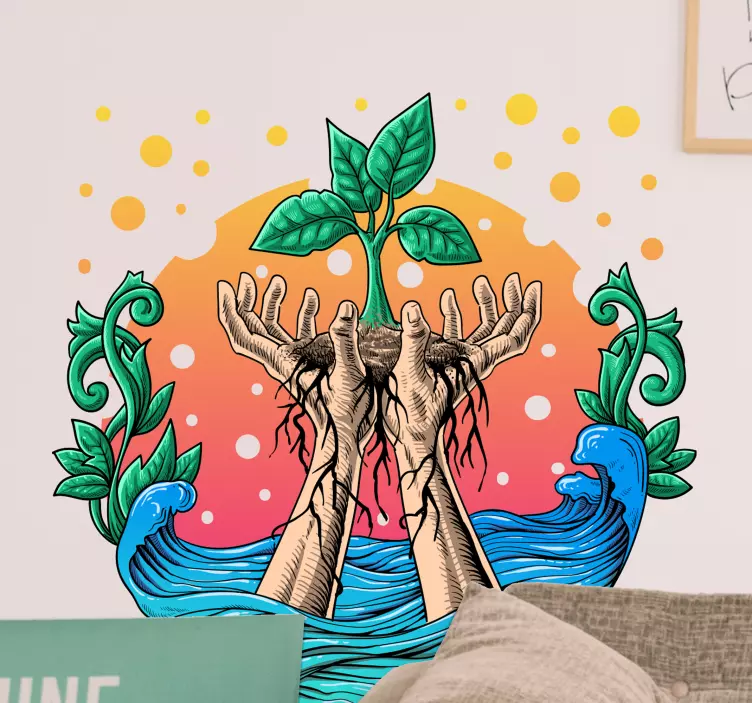 Nature wall sticker hands nurturing growth - TenStickers
