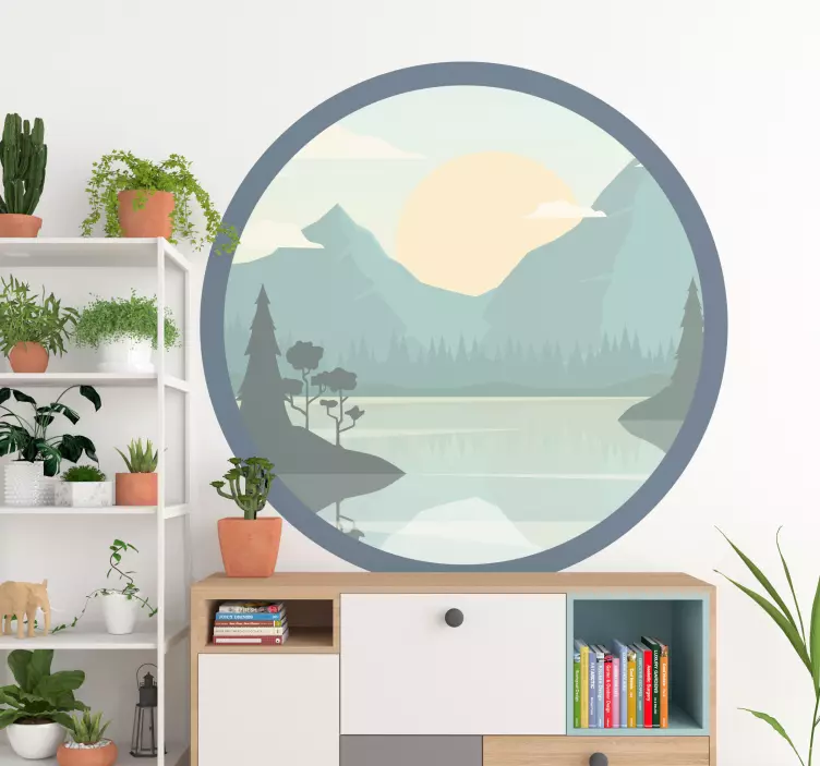 Nature wall sticker serene mountain reflection - TenStickers
