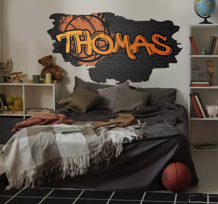 Orange graffitti name with basketball  decal - TenStickers