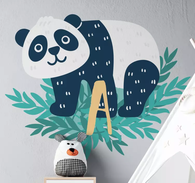 Panda climbing leafy base wall sticker - TenStickers