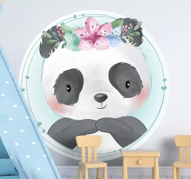 Panda with lotus flowers wild animal decal - TenStickers