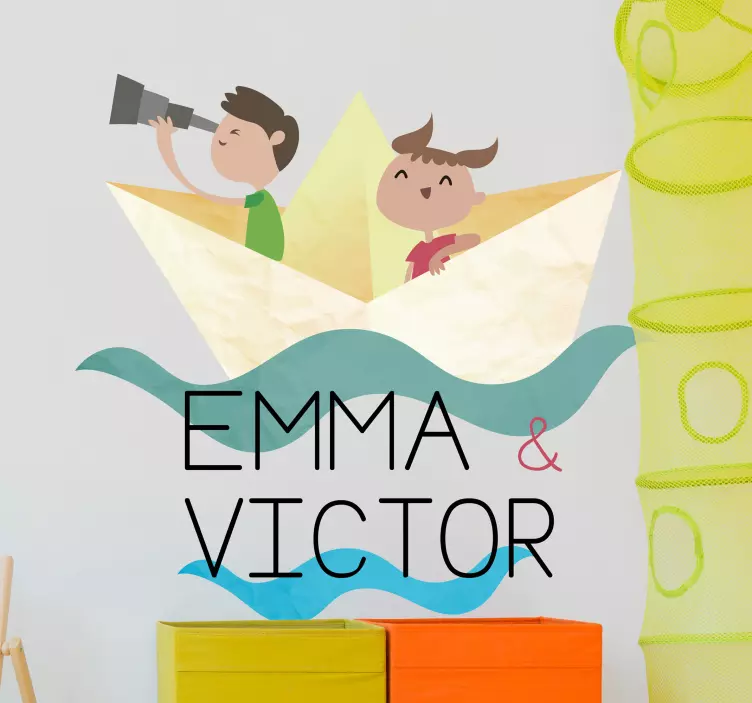 Paper Boat Customisable Sticker - TenStickers