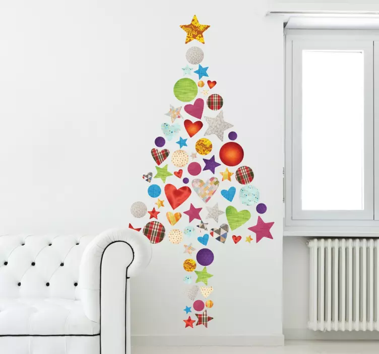 Patchwork Christmas Tree Decorative Sticker - TenStickers