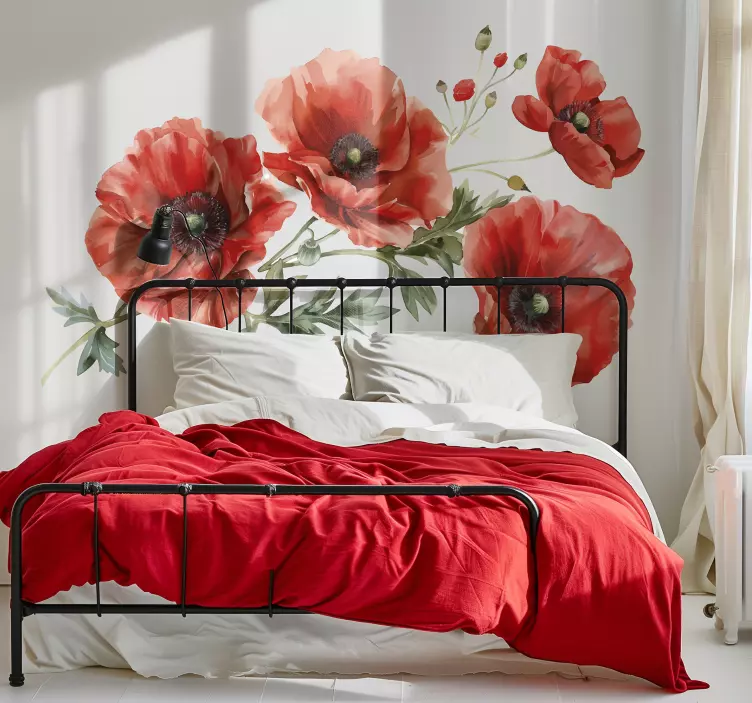 Pavot flowers wall sticker for bedroom - TenStickers