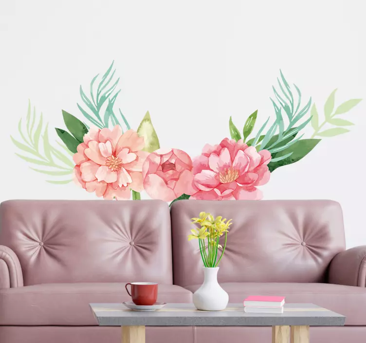 Peonies pastel colour flower wall sticker - TenStickers