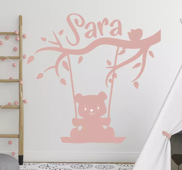 Personalized Bear Swing wall stickers for kid - TenStickers