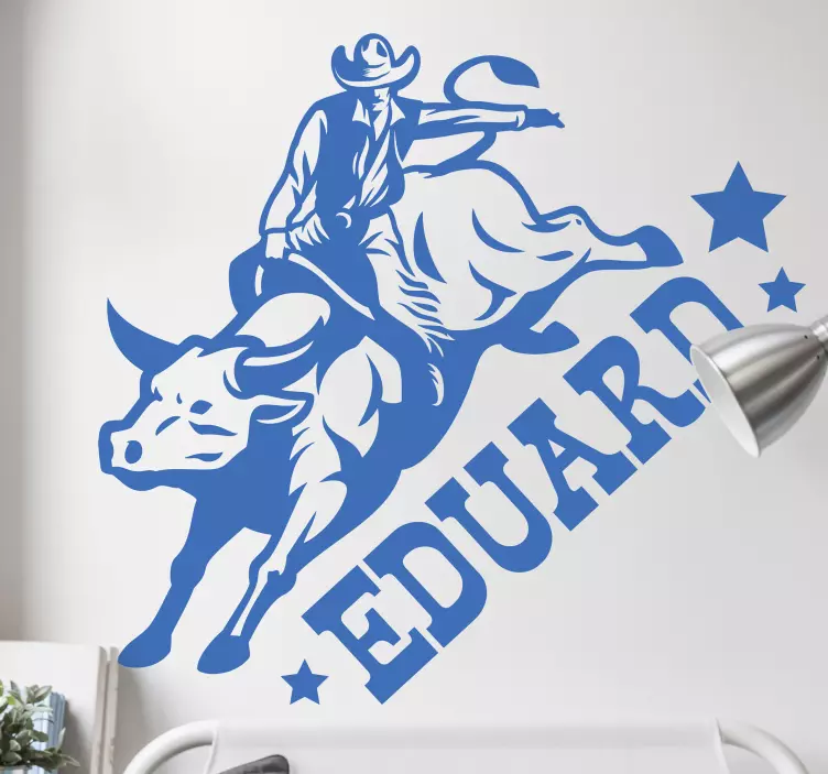 Personalized Cowboy Riding Bull football sticker - TenStickers