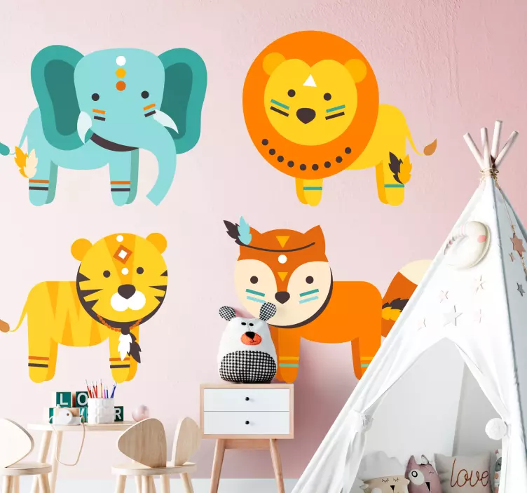 Ethnic animal characters wall stickers for kid - TenStickers