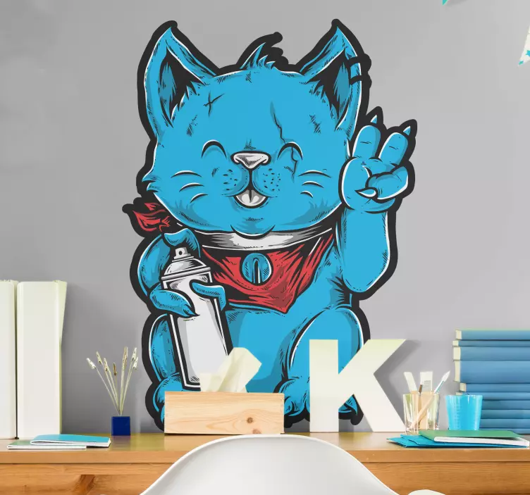 Playful Blue Cat wall sticker - TenStickers