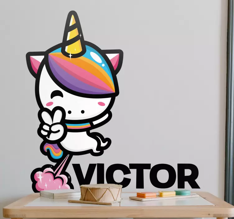 Cool unicorn with name wall stickers for kid - TenStickers