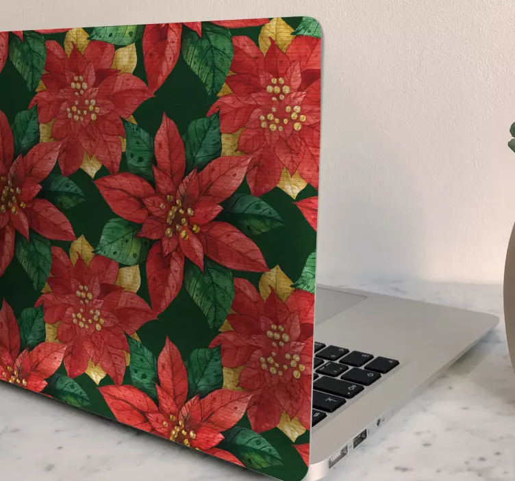 Poinsettia Floral Pattern laptop skin - TenStickers