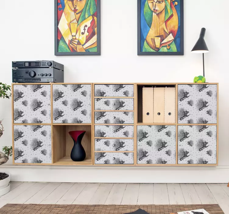 Porcupine art black and white  furniture decal - TenStickers