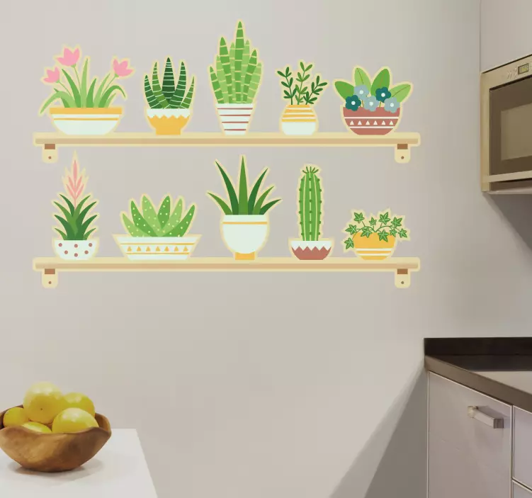 Kitchen wall sticker potted greenery display - TenStickers
