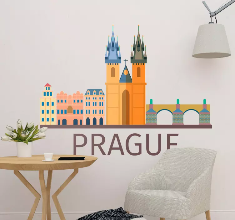 Prague Skyline Colour Wall Sticker - TenStickers