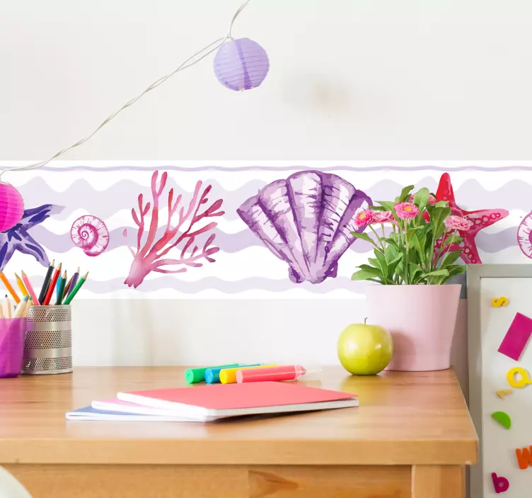 Purple seashell and starfish border sticker - TenStickers