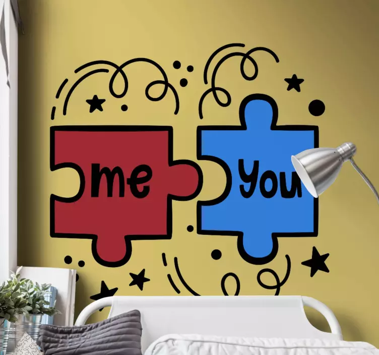 Puzzle pieces interaction headboard wall sticker - TenStickers
