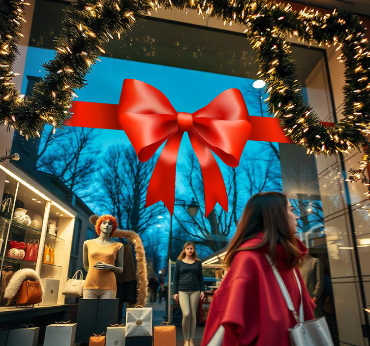 red gift bow shop window sticker - TenStickers