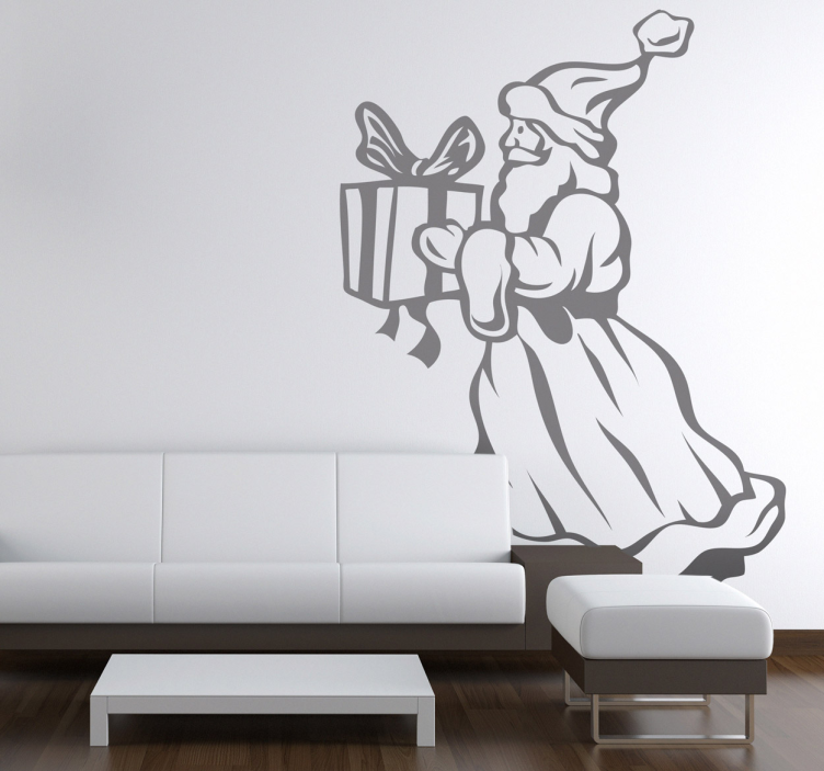 Santa Claus Holding Present Sticker - TenStickers