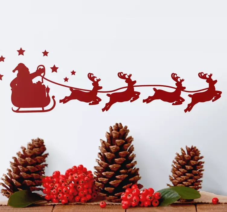Santa Sleigh Reindeer holiday sticker - TenStickers