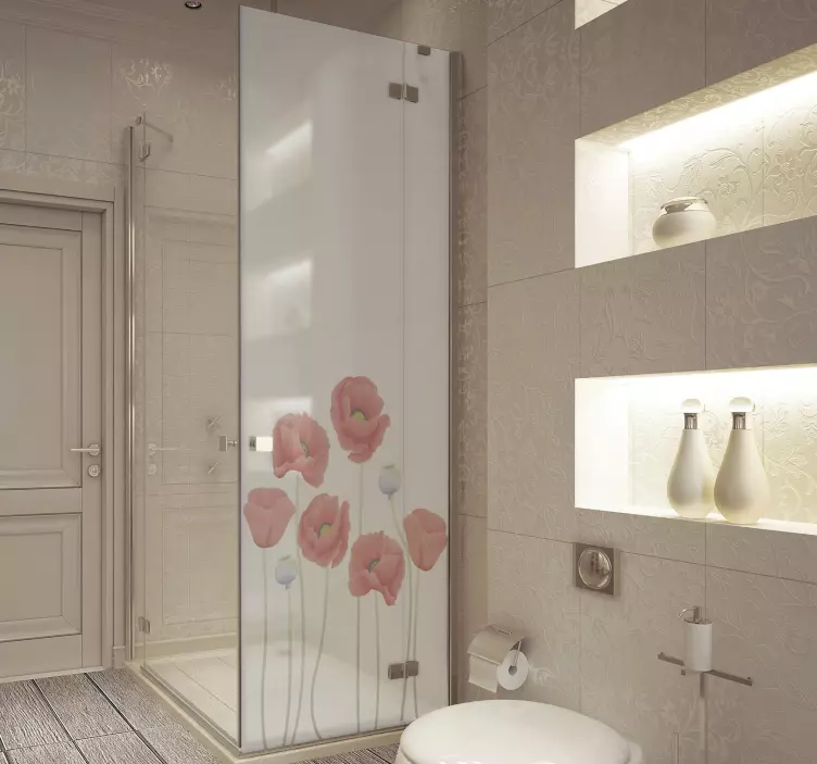 Shower screen of poppies window sticker - TenStickers