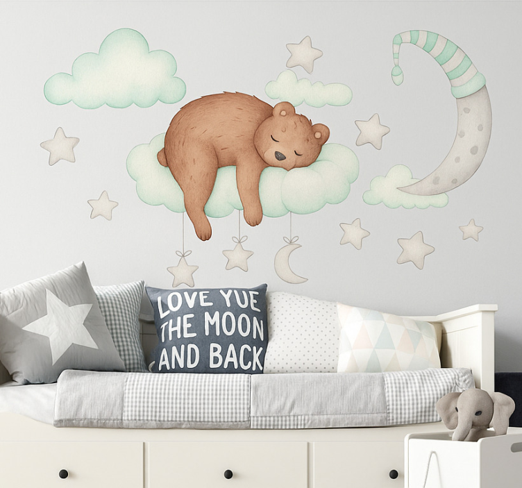Sleeping bear on clouds wall mural sticker - TenStickers