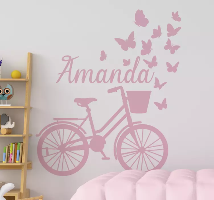Spring bicycle with name  butterfly sticker - TenStickers