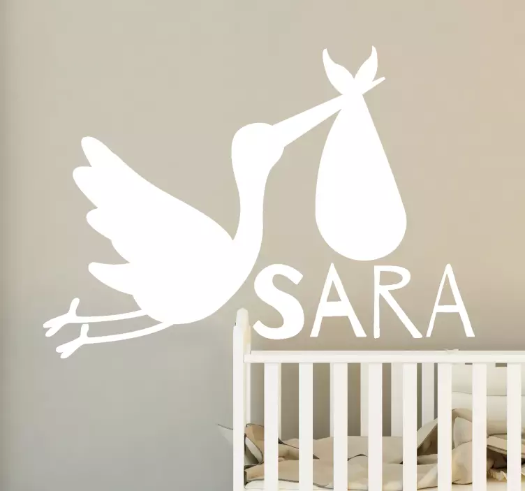 STORK DELIVERING NEWBORN NAME pet wall art - TenStickers