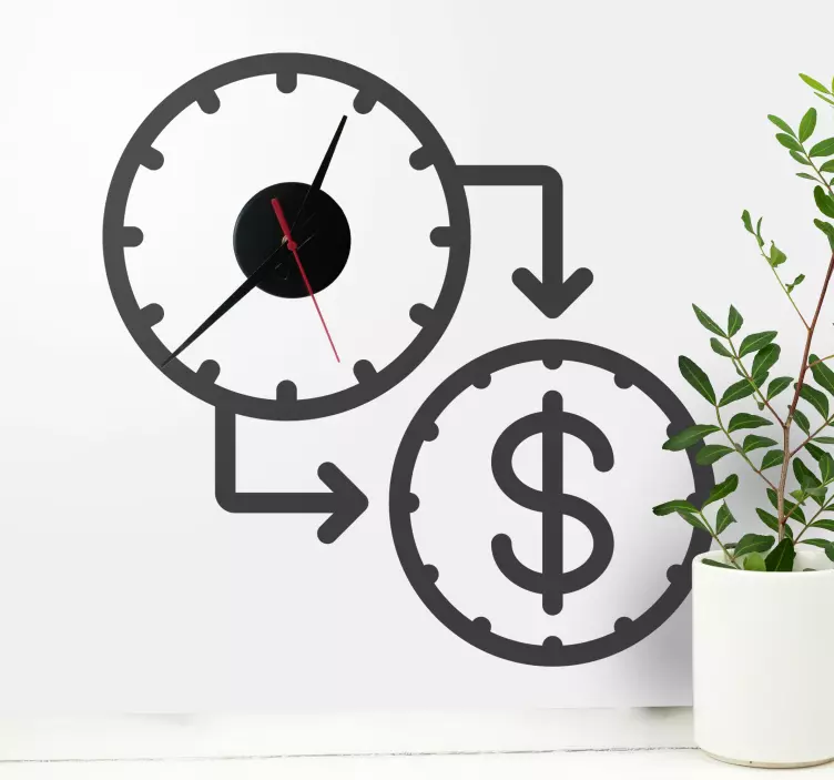 Time is money concept clock wall sticker - TenStickers