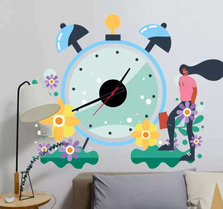 Floral spring design clock wall sticker - TenStickers