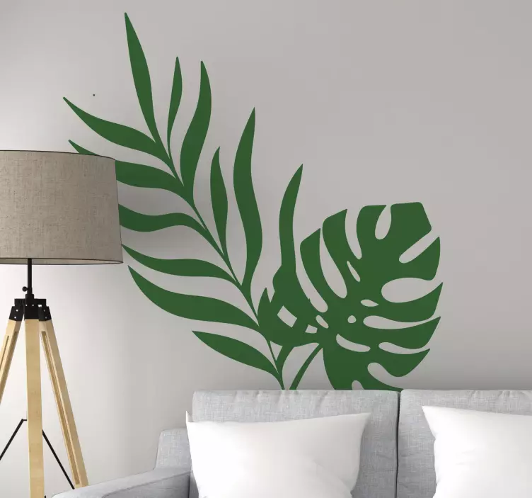 Tropical leaf design living room wall sticker - TenStickers