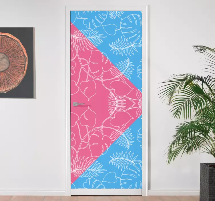 Tropical Leaf Motif door sticker - TenStickers