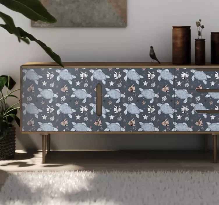 Turtles and fish under sea furniture sticker - TenStickers