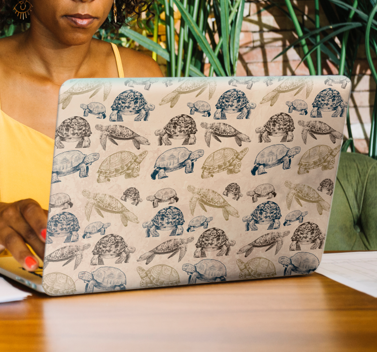 Turtles beige background laptop sticker - TenStickers