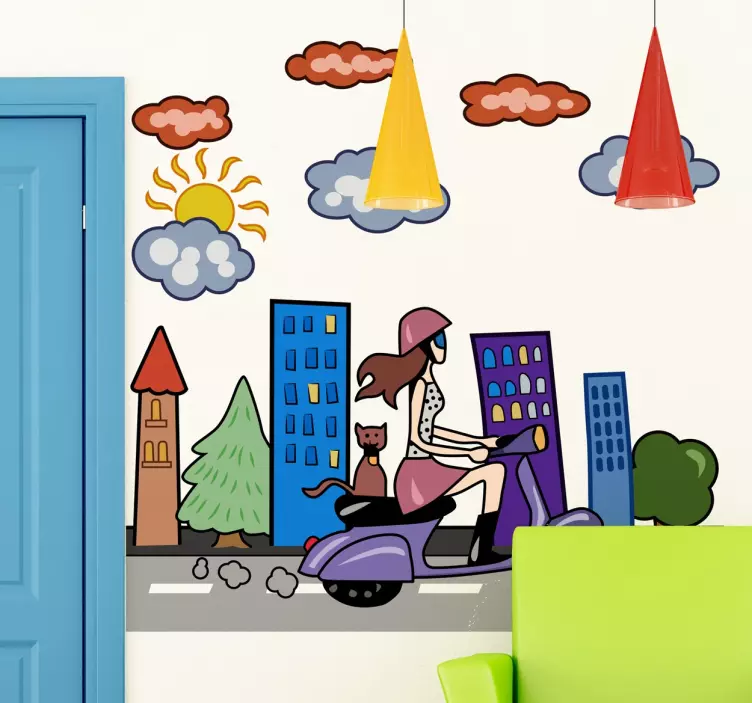 Urban Girl on Scooter Sticker - TenStickers