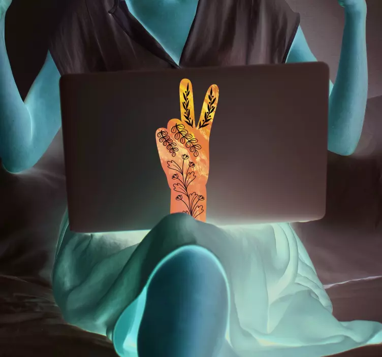 V of victory laptop sticker - TenStickers