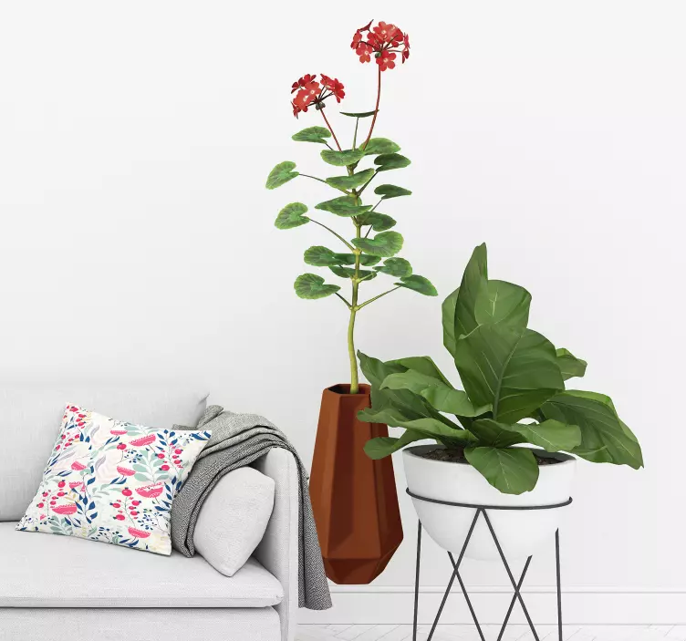 Vase with geranium plant wall decal - TenStickers