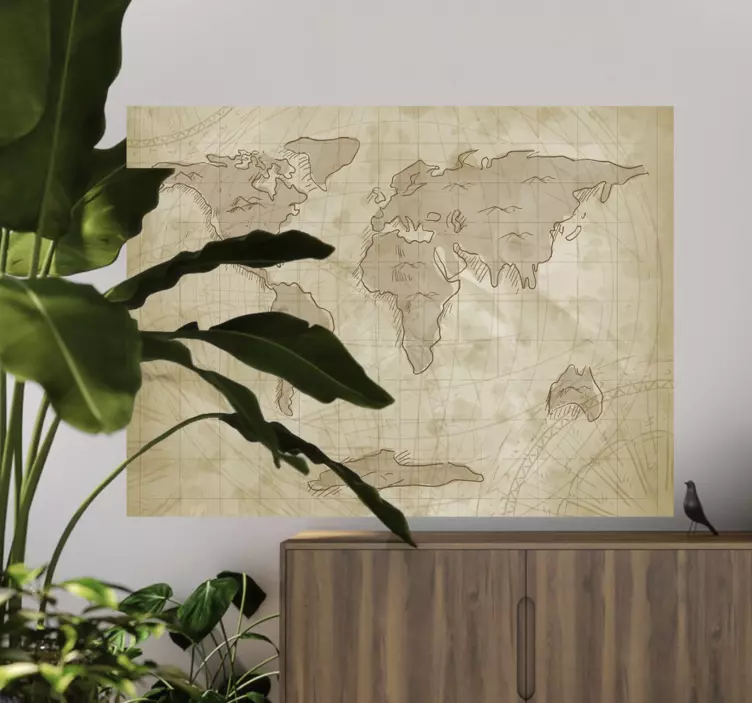 Vintage world map world map wall sticker - TenStickers