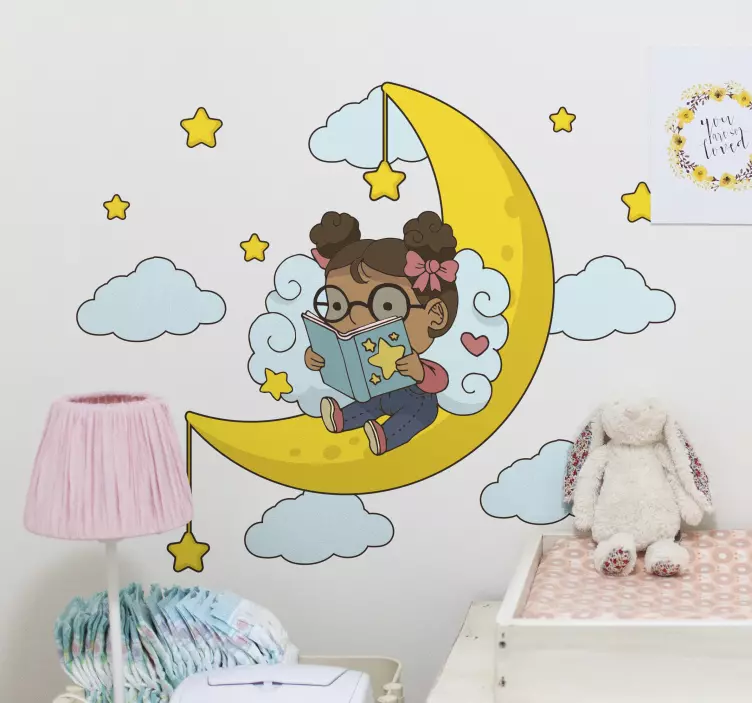 Wall stickers for kid child reading moon - TenStickers
