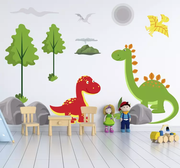 Wall stickers for kid colorful dinosaur scene - TenStickers