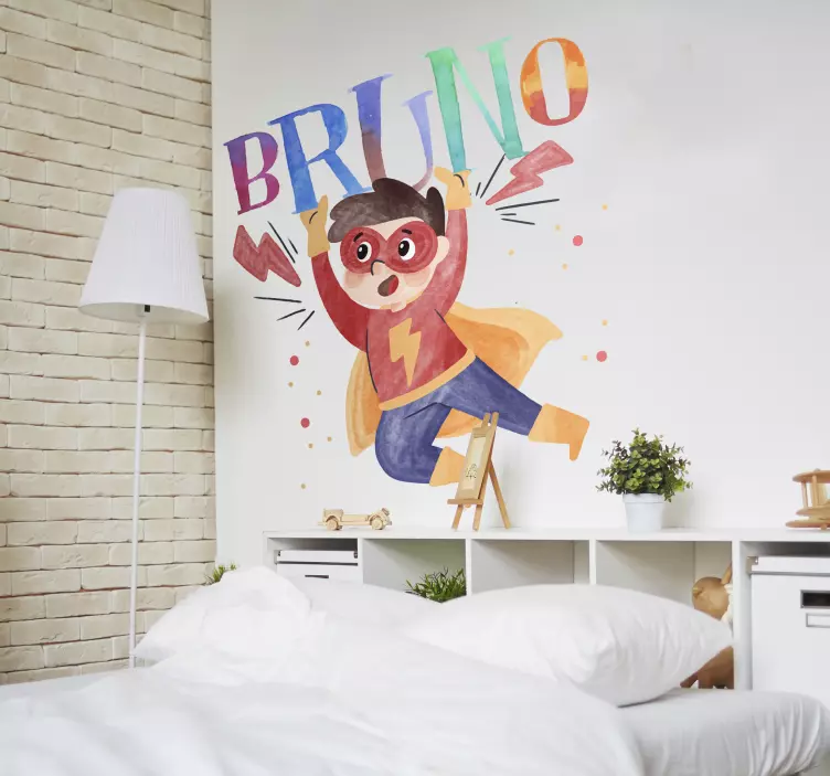 Watercolor super kid  superhero wall decal - TenStickers