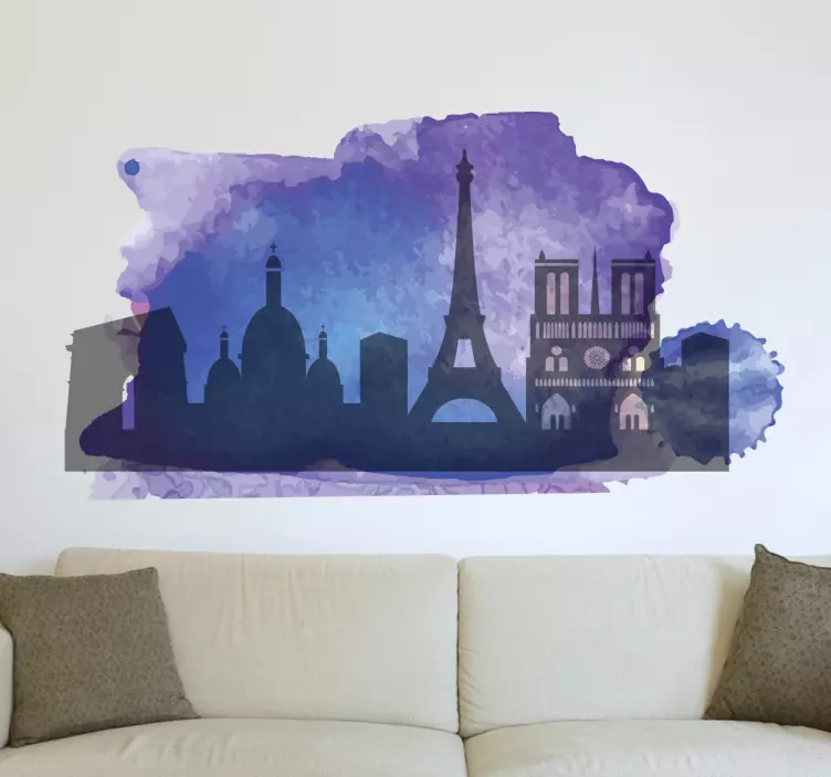 Watercolour Paris Silhouette Sticker - TenStickers
