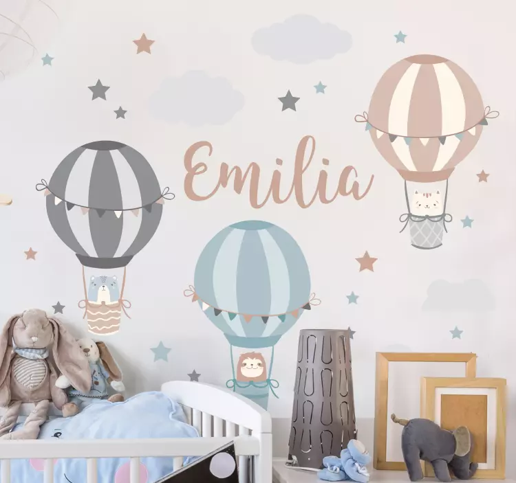 Hot air balloons with name wall stickers for kid - TenStickers